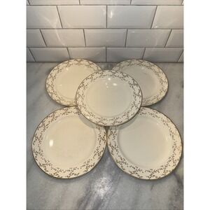 Camwood Ivory Universal Cambridge Floral‎ Daisies 22 karat Dinner Plate Set Of 5